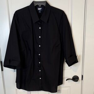 Lands' End Size 20W Wrinkle Free Broadcloth Black Button-Up Shirt